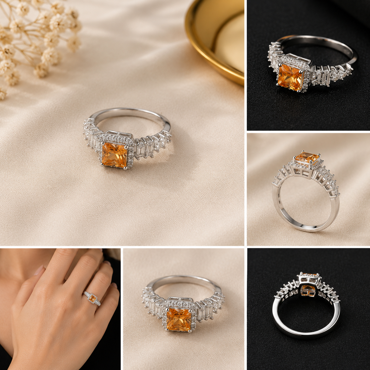 Champagne Crystal Statement Ring for Women | Zevra Jewelry