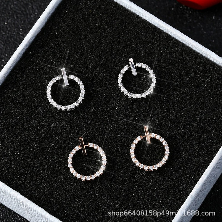 Circle Zircon Korean Earrings - Golden & Silver