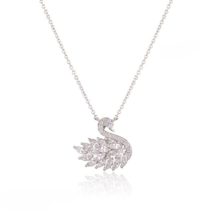 Swan Zircon Necklace - Jewelry Product Designed For Personal Style And Daily Fashion Routine - Silver Pink