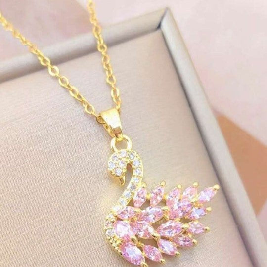 Swan Zircon Necklace - Jewelry Product Designed For Personal Style And Daily Fashion Routine - Silver Pink