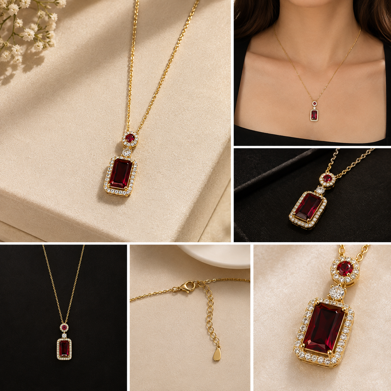 Ruby Elegance Gold Pendant Necklace for Women | Zevra
