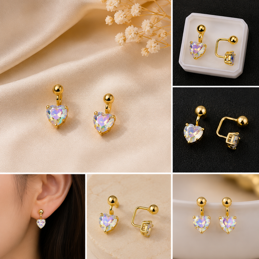 Heart Spark Crystal Earrings for Women | Gold Plated | Zevra