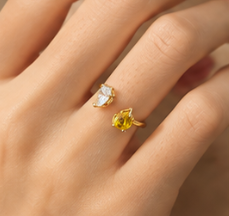 Golden Dewdrop Ring — Dual Crystal Open Ring for Women