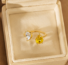 Golden Dewdrop Ring — Dual Crystal Open Ring for Women