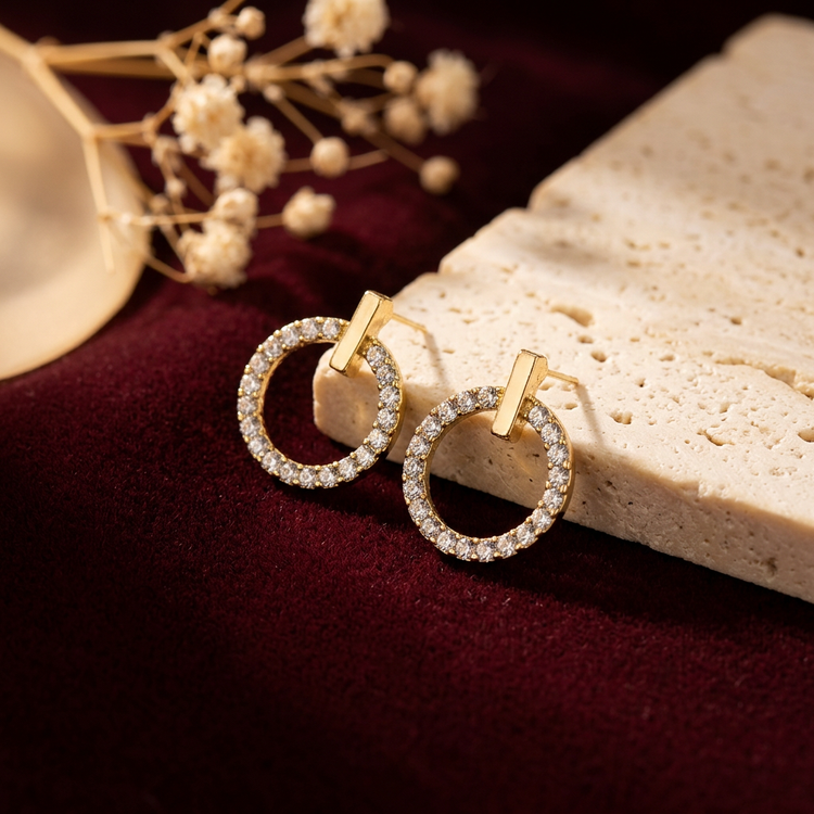 Circle Zircon earrings on velvet
