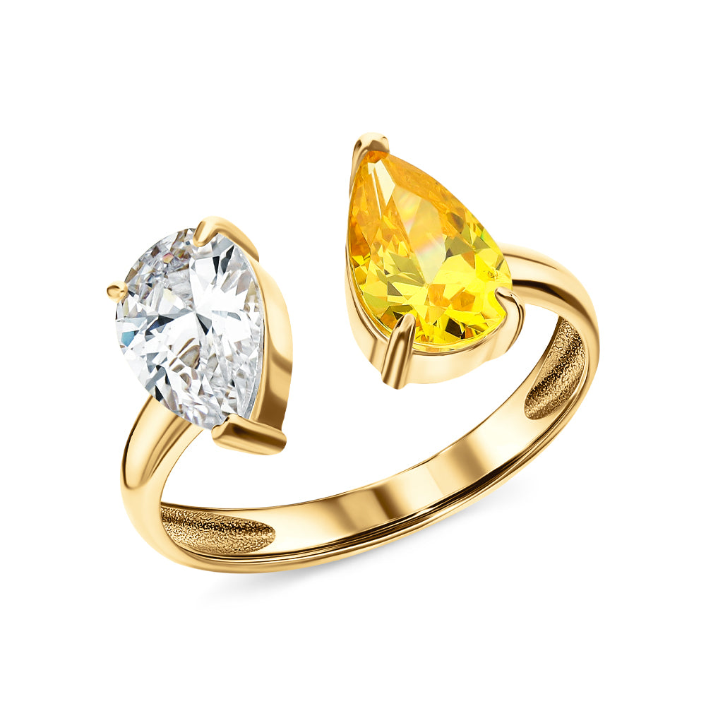 Golden Dewdrop Ring — Dual Crystal Open Ring for Women