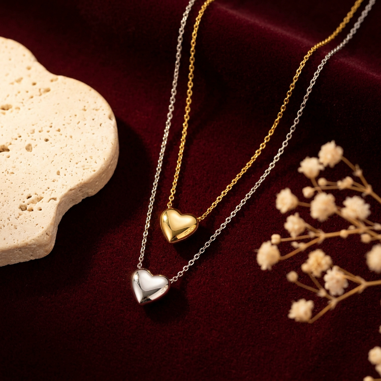 Heart Shape Necklace on burgundy velvet